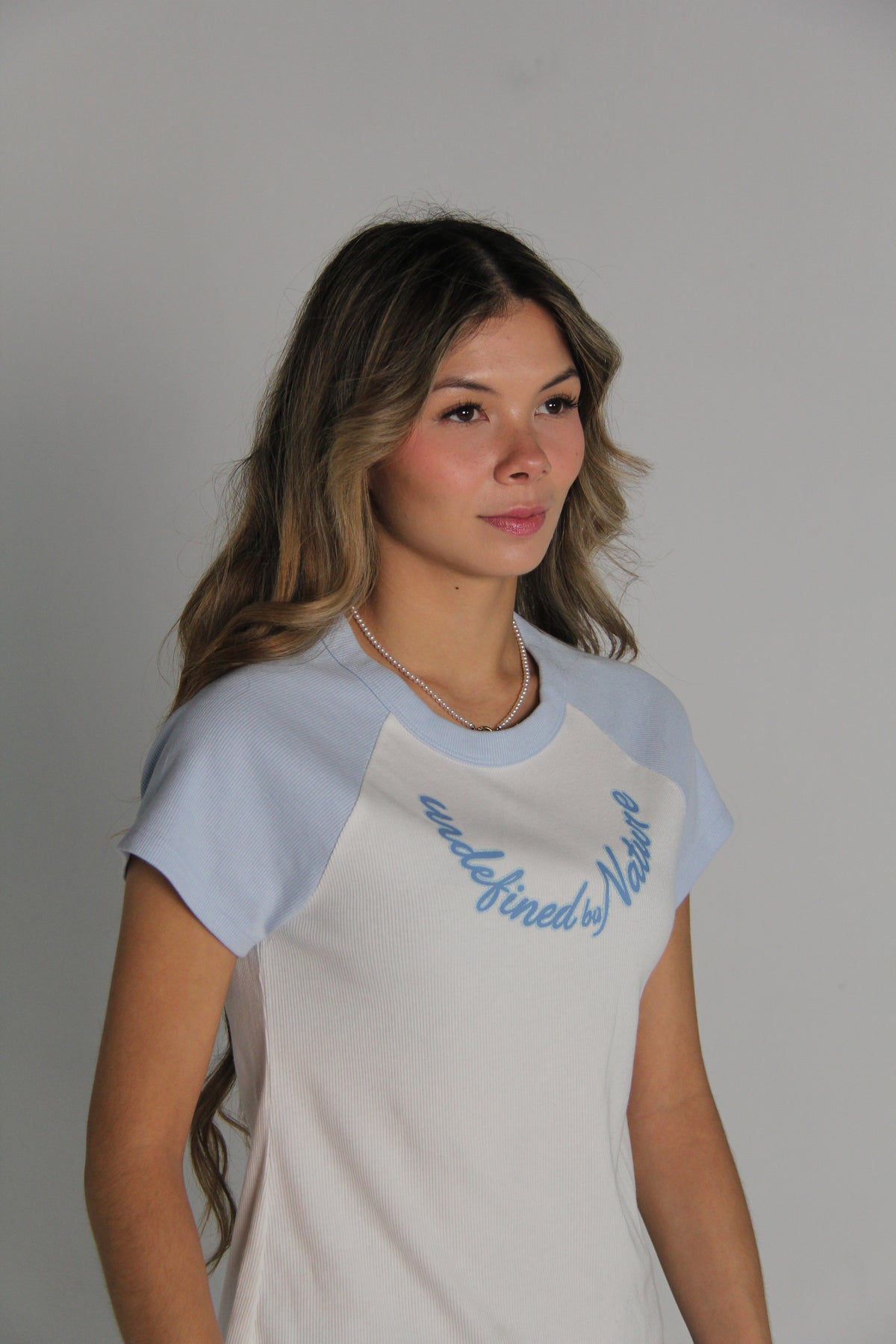 Undefined By Nature Raglan Baby Tee — Blue