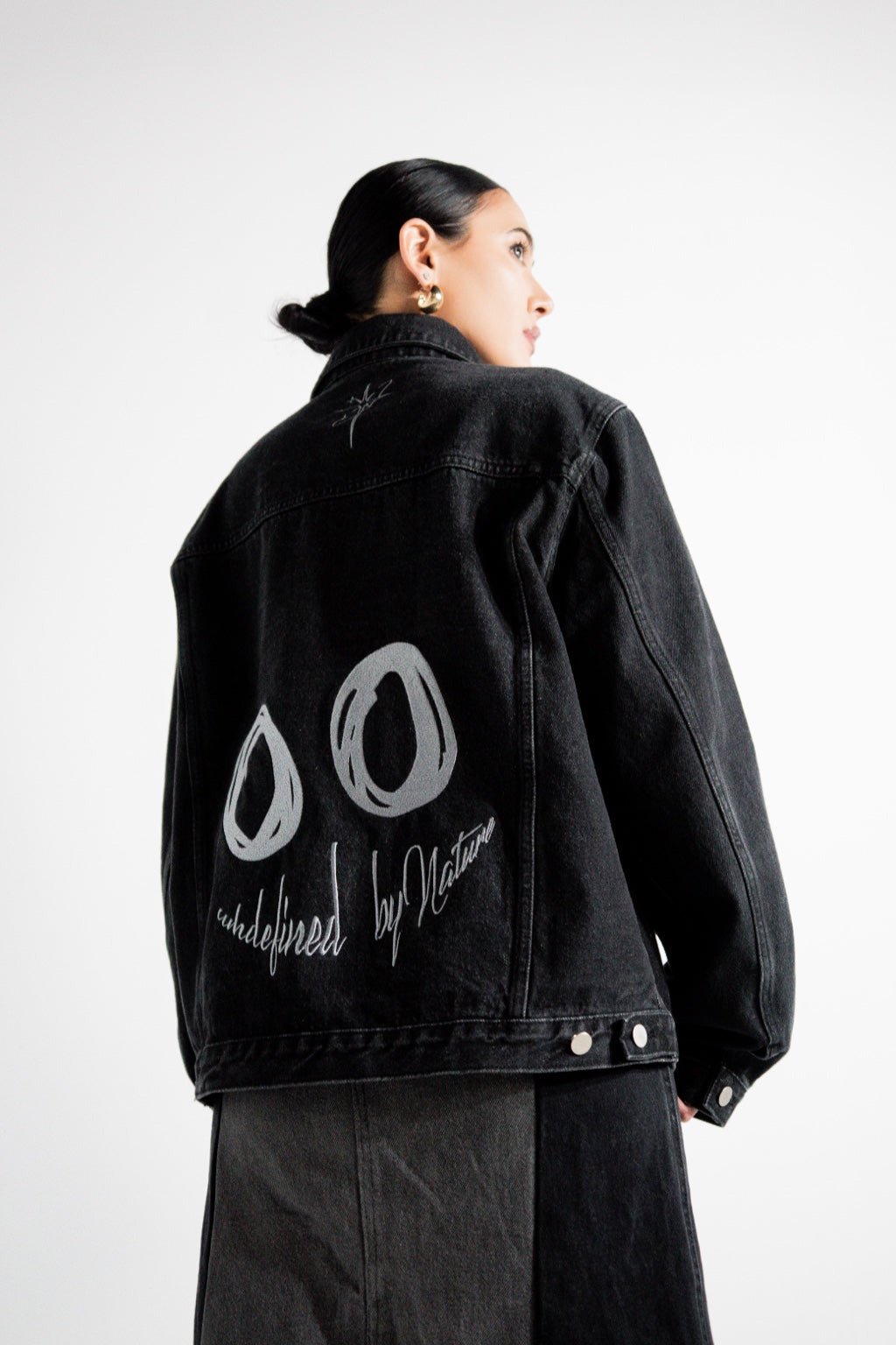 Undefined By Nature black denim jacket back graphic