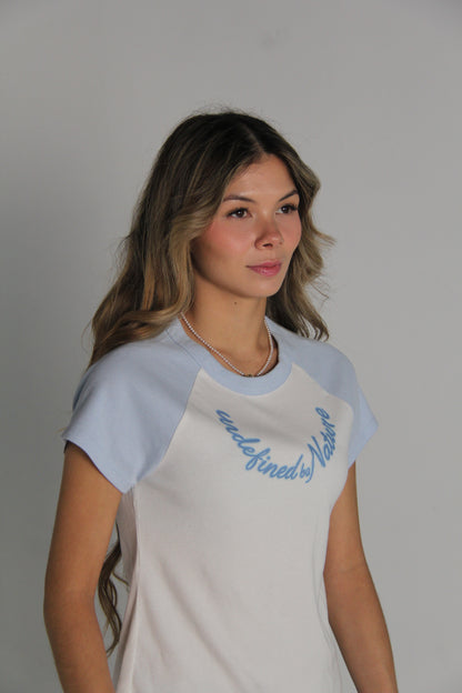 Undefined By Nature Raglan Baby Tee — Blue