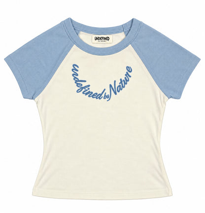 Undefined By Nature blue raglan baby tee